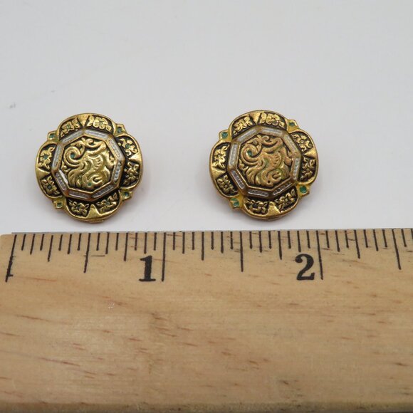 Vintage Damascene Etruscan Revival Style Clip On Earrings - Picture 9 of 9